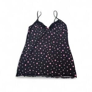Black and pink polka dot lace trim slip dress